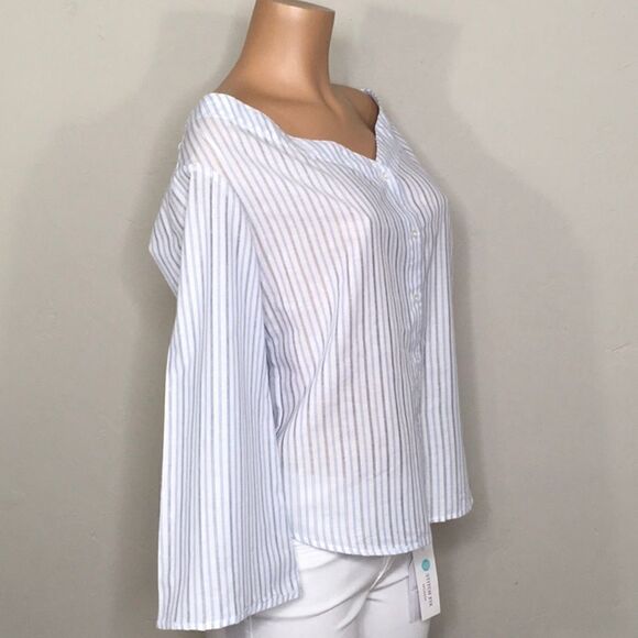 Blue and white stripe top. NWOT - Picture 2 of 7
